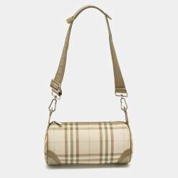 Pre Owned Burberry Pink/Beige House Check Nylon and Leather Barrel Bag