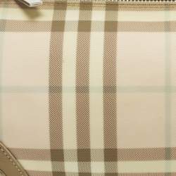 Pre Owned Burberry Pink/Beige House Check Nylon and Leather Barrel Bag