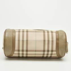 Pre Owned Burberry Pink/Beige House Check Nylon and Leather Barrel Bag