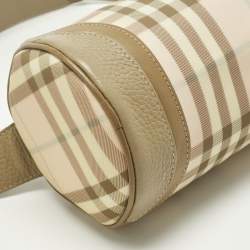 Pre Owned Burberry Pink/Beige House Check Nylon and Leather Barrel Bag