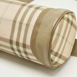 Pre Owned Burberry Pink/Beige House Check Nylon and Leather Barrel Bag