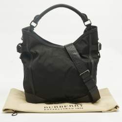 Pre Owned Burberry Black Leather and Nylon Logo Hobo
