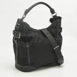Pre Owned Burberry Black Leather and Nylon Logo Hobo