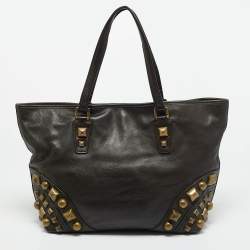 Pre Owned Burberry Choco Brown Leather Mega Studs Nickie Tote