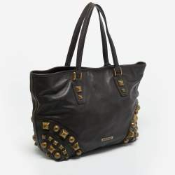 Pre Owned Burberry Choco Brown Leather Mega Studs Nickie Tote