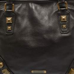 Pre Owned Burberry Choco Brown Leather Mega Studs Nickie Tote