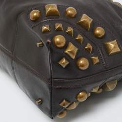 Pre Owned Burberry Choco Brown Leather Mega Studs Nickie Tote