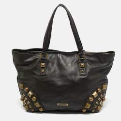 Pre Owned Burberry Choco Brown Leather Mega Studs Nickie Tote