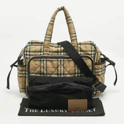 Pre Owned Burberry Beige Archive Check Nylon Changing Bag