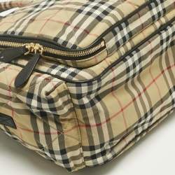 Pre Owned Burberry Beige Archive Check Nylon Changing Bag
