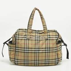 Pre Owned Burberry Beige Archive Check Nylon Changing Bag