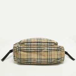 Pre Owned Burberry Beige Archive Check Nylon Changing Bag
