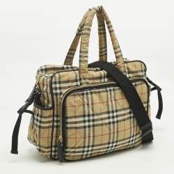 Pre Owned Burberry Beige Archive Check Nylon Changing Bag