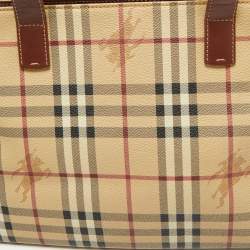 Pre Owned Burberry Beige/Brown Haymarket Check Coated Canvas and Leather Tote