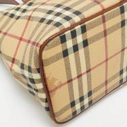 Pre Owned Burberry Beige/Brown Haymarket Check Coated Canvas and Leather Tote
