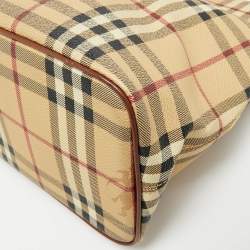 Pre Owned Burberry Beige/Brown Haymarket Check Coated Canvas and Leather Tote