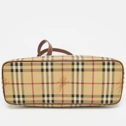 Pre Owned Burberry Beige/Brown Haymarket Check Coated Canvas and Leather Tote