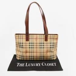 Pre Owned Burberry Beige/Brown Haymarket Check Coated Canvas and Leather Tote