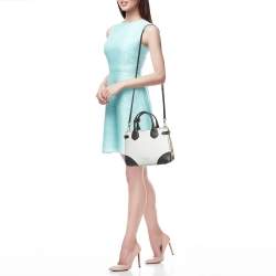 Pre Owned Burberry White/Black Leather and House Check Fabric Small Brogues Banner Tote