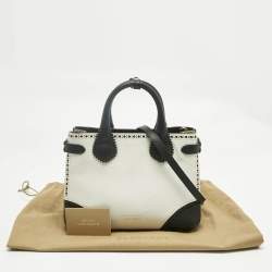 Pre Owned Burberry White/Black Leather and House Check Fabric Small Brogues Banner Tote