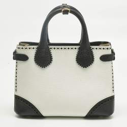 Pre Owned Burberry White/Black Leather and House Check Fabric Small Brogues Banner Tote