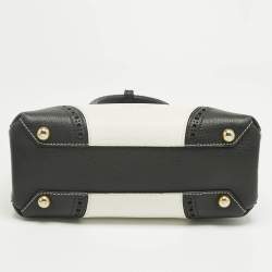 Pre Owned Burberry White/Black Leather and House Check Fabric Small Brogues Banner Tote