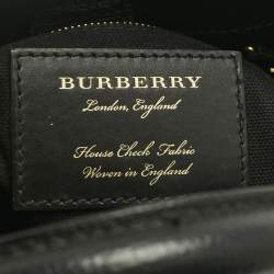 Pre Owned Burberry White/Black Leather and House Check Fabric Small Brogues Banner Tote