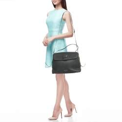 Pre Owned Burberry Black Leather and House Check Fabric Medium Camberley Top Handle Bag