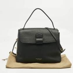 Pre Owned Burberry Black Leather and House Check Fabric Medium Camberley Top Handle Bag