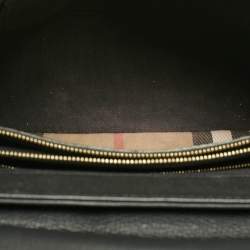 Pre Owned Burberry Black Leather and House Check Fabric Medium Camberley Top Handle Bag
