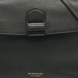 Pre Owned Burberry Black Leather and House Check Fabric Medium Camberley Top Handle Bag