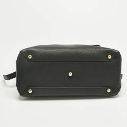 Pre Owned Burberry Black Leather and House Check Fabric Medium Camberley Top Handle Bag