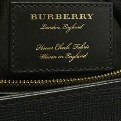 Pre Owned Burberry Black Leather and House Check Fabric Medium Camberley Top Handle Bag