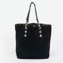 Pre Owned Burberry Black Canvas and Leather Eyelet Tote