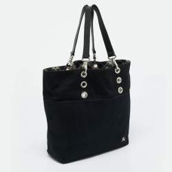 Pre Owned Burberry Black Canvas and Leather Eyelet Tote