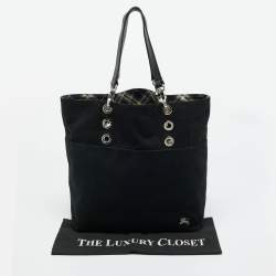Pre Owned Burberry Black Canvas and Leather Eyelet Tote