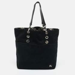 Pre Owned Burberry Black Canvas and Leather Eyelet Tote