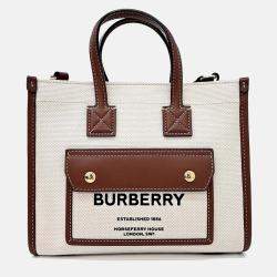 Pre Owned Burberry Beige Brown Canvas and Leather Freya tote and crossbody bag