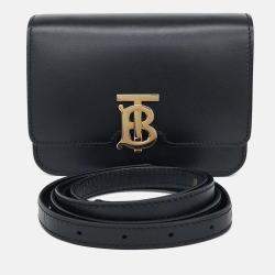 Pre Owned Burberry Black Leather TB Crossbody Bag