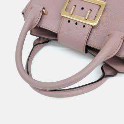 Pre Owned Burberry Pink Leather Grainy Buckle Bag Small