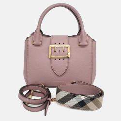Pre Owned Burberry Pink Leather Grainy Buckle Bag Small