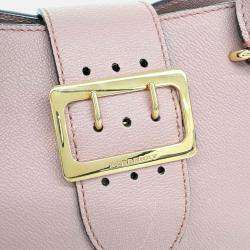 Pre Owned Burberry Pink Leather Grainy Buckle Bag Small