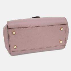 Pre Owned Burberry Pink Leather Grainy Buckle Bag Small
