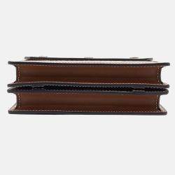 Pre Owned Burberry Beige Brown Canvas and Leather Baby Title Crossbody Bag