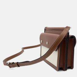 Pre Owned Burberry Beige Brown Canvas and Leather Baby Title Crossbody Bag