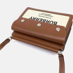 Pre Owned Burberry Beige Brown Canvas and Leather Baby Title Crossbody Bag