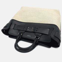 Pre Owned Burberry Beige Black Canvas and Leather Canvas Belt Bag Medium