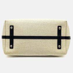 Pre Owned Burberry Beige Black Canvas and Leather Canvas Belt Bag Medium