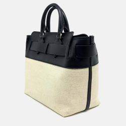 Pre Owned Burberry Beige Black Canvas and Leather Canvas Belt Bag Medium