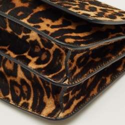 Pre Owned Burberry Brown Leopard Print Calf Hair Small TB Shoulder Bag